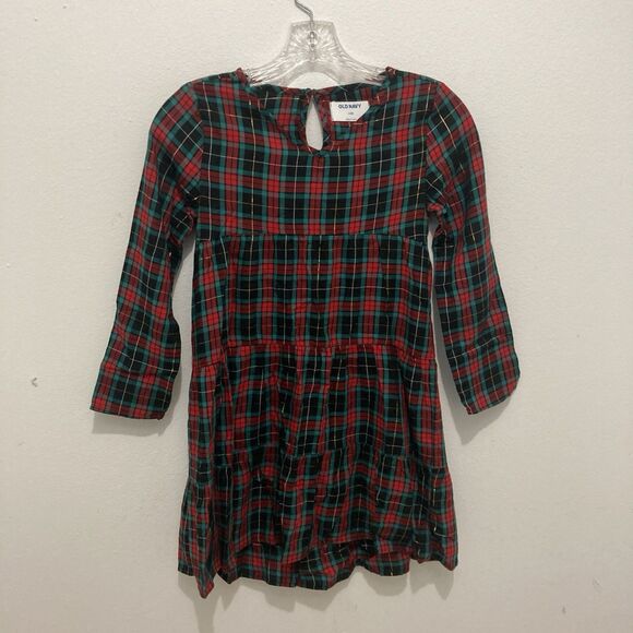 Old Navy Other - OLD NAVY red green multicolor plaid long sleeve tiered holiday dress M(8)